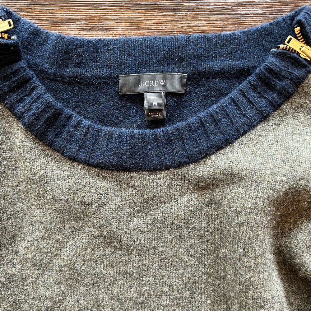 JCrew navy and grey sweater with zippers. Size Medium.